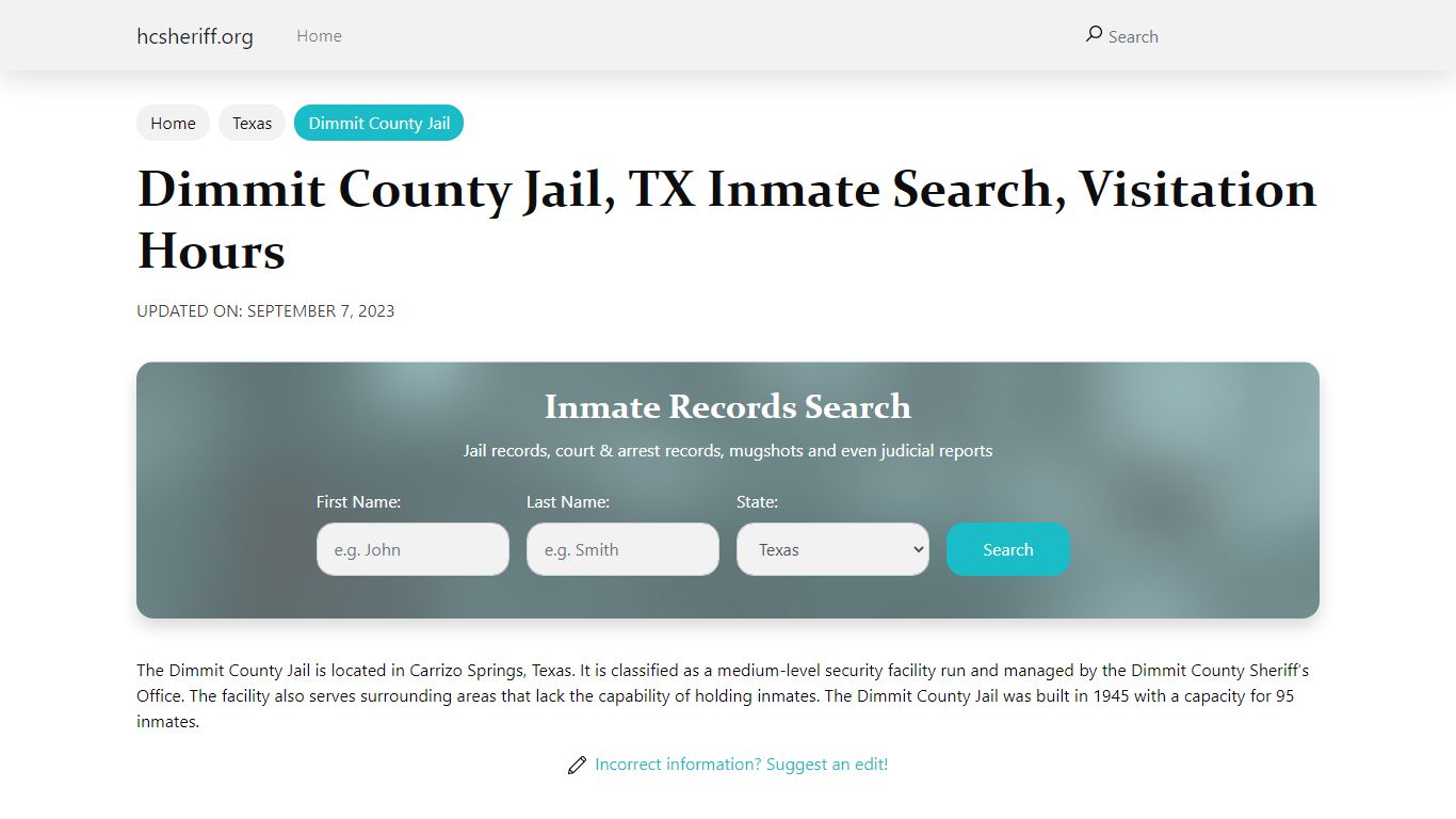 Dimmit County Jail, TX Inmate Search, Visitation Hours